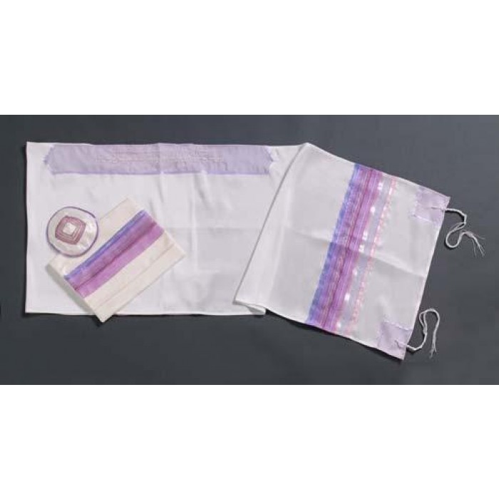 Women’s Tallit with Pink and Purple Stripes and a Lilac Atarah by Galilee Silks