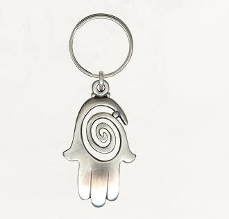 Silver Hamsa Keychain with Cutout Swirling Line Pattern