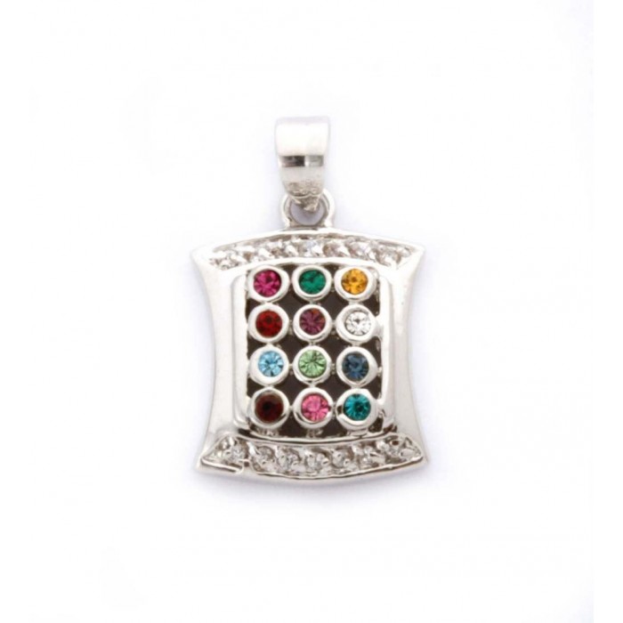Rhodium Plated Hoshen Pendant with Rows of Gemstones and Cubic Zirconia