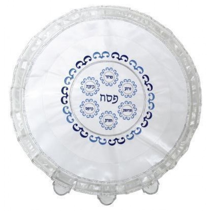 White Passover Cover in Satin with Blue Accent