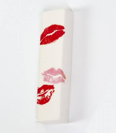 Ceramic Mezuzah with Lipstick Kiss Design