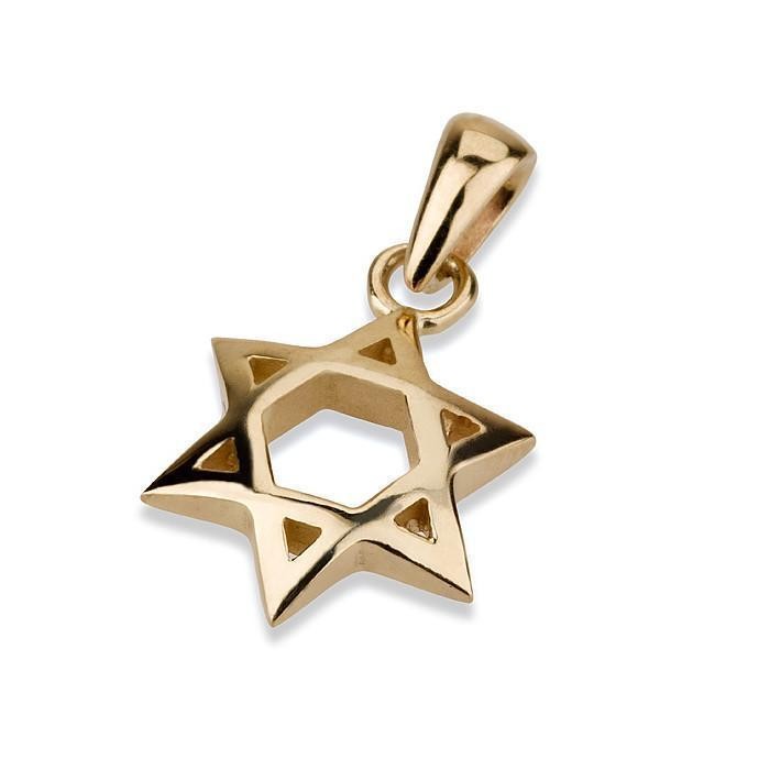 14k Yellow Gold Star of David Pendant in Convex & Cut-Out Shape