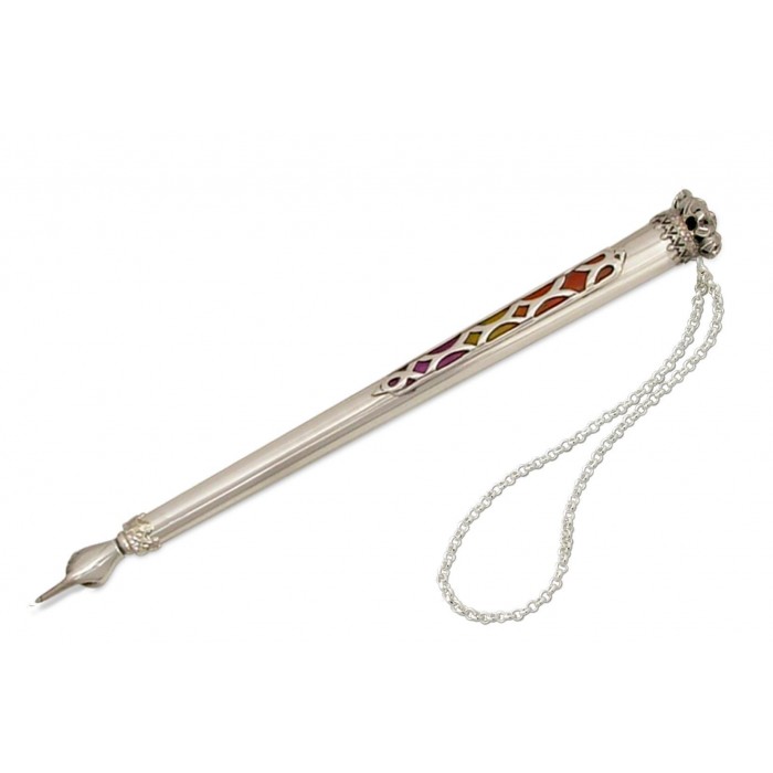 Narrow Torah Pointer with Crown in Silver with Enamel by Nadav Art