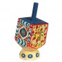 Yair Emanuel Small Wooden Dreidel with Floral and Geometric Designs and Stand