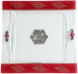 Glass Matzah Plate with Leaves on Deep Red