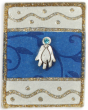 Glass Magnet with Blue Floral Pattern, Hamsa with Fish and Silver Lines