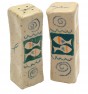 Beige Ceramic Salt Shaker Set with Fish and Swirling Lines