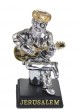 Silver Polyresin Hassidic Figurine with Gold-Colored Hat and Guitar