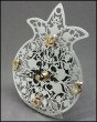 Sterling Silver Pomegranate-Shaped Clock with Floral Pattern and Raised Numbers
