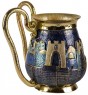 Gold Plated Washing Cup with Blue Enamel, Jerusalem and Blue Crystals