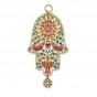Brass Hamsa with Bordeaux Red Doves, Hearts, Flower and Geometric Shapes