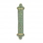 Brass Mezuzah with Half-Rounded Shape, Patina Leaves and Scrolling Lines