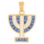 Gold Plated Menorah Pendant with Blue Sapphires and Zircons