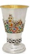 Kiddush Cup in Sterling Silver with Jerusalem Motif in Enamel by Nadav Art